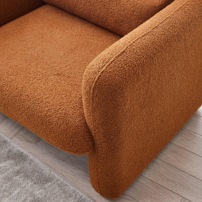 Lamb Fleece Sofa Armchair with Support Pillow, Dark Orange