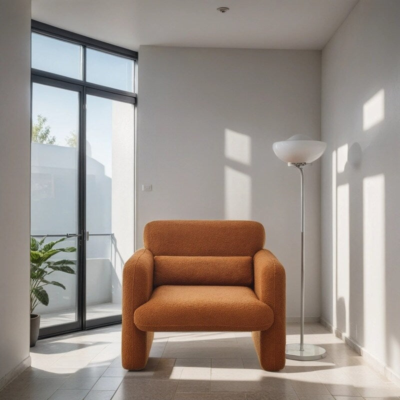 Lamb Fleece Sofa Armchair with Support Pillow, Dark Orange