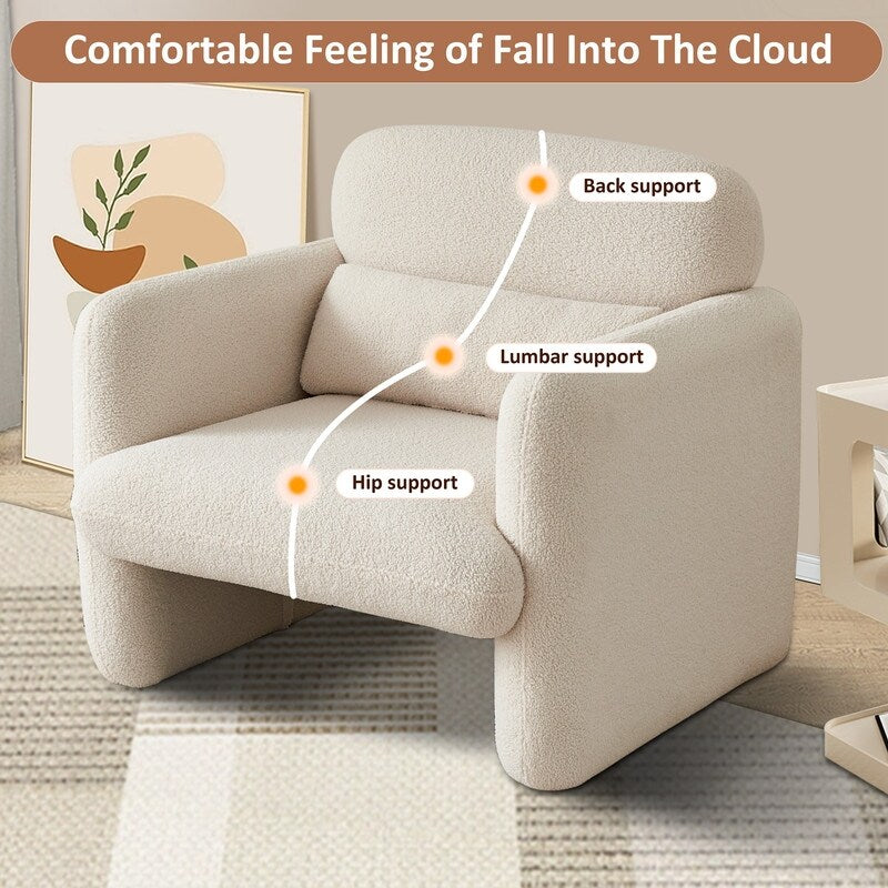 Lamb Fleece Sofa Armchair with Support Pillow, Dark Orange