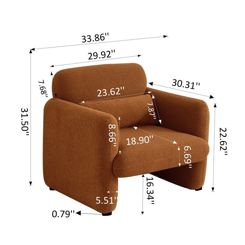 Lamb Fleece Sofa Armchair with Support Pillow, Dark Orange