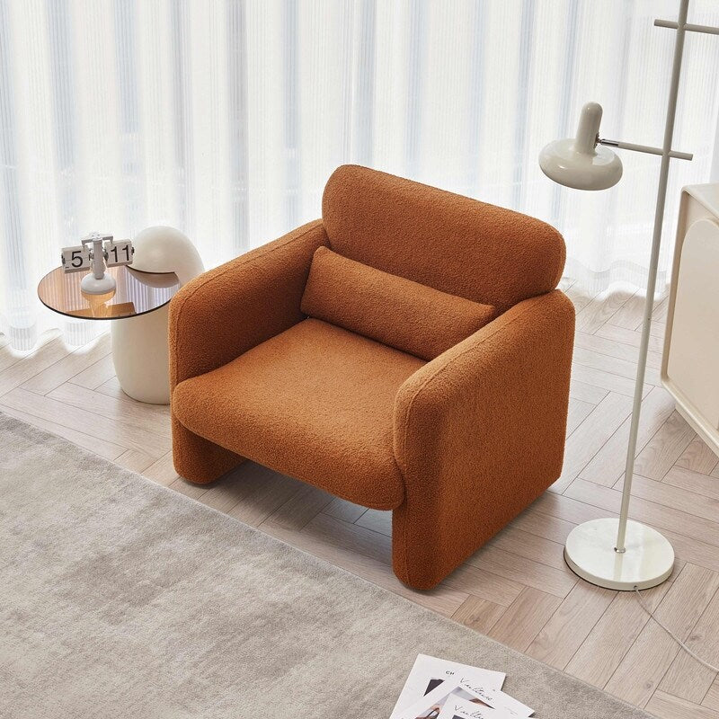 Lamb Fleece Sofa Armchair with Support Pillow, Dark Orange