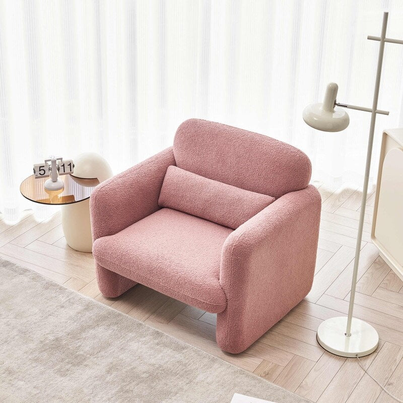 Lamb Fleece Sofa Armchair with Support Pillow, Dark Orange