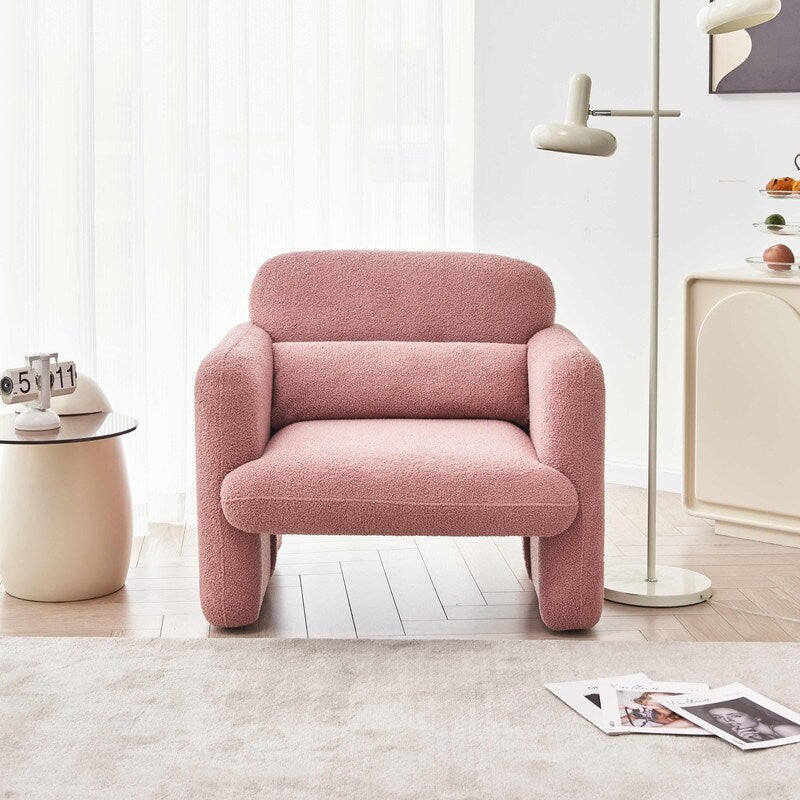 Lamb Fleece Sofa Armchair with Support Pillow, Dark Orange