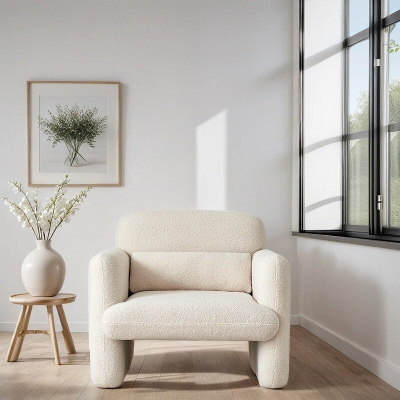 Lamb Fleece Sofa Armchair with Support Pillow, Dark Orange