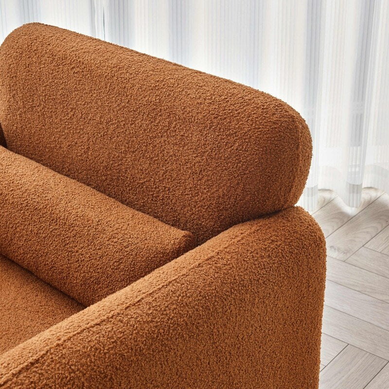 Lamb Fleece Sofa Armchair with Support Pillow, Dark Orange