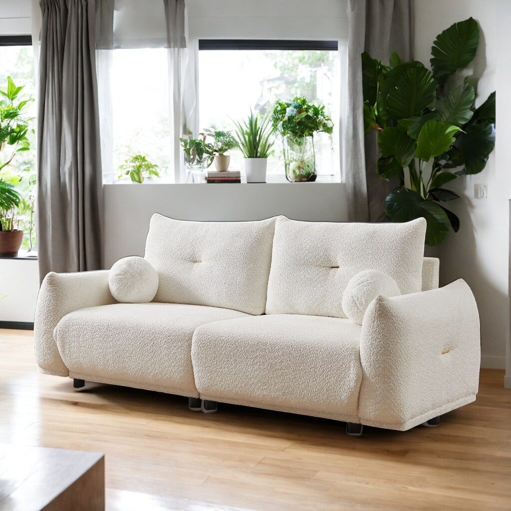 Lamb's Wool 2-seater Cushion Sofa Loveseats with 2 Cushions and 2 Ball Pillows, Beige