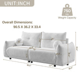 Lamb's Wool 2-seater Cushion Sofa Loveseats with 2 Cushions and 2 Ball Pillows, Beige