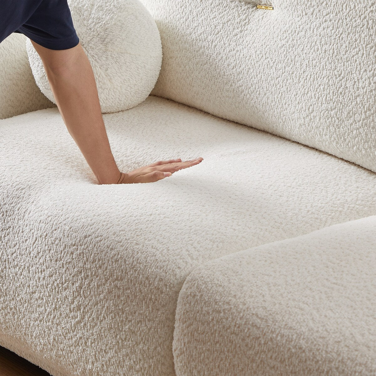 Lamb's Wool 2-seater Cushion Sofa Loveseats with 2 Cushions and 2 Ball Pillows, Beige