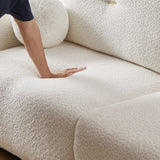 Lamb's Wool 2-seater Cushion Sofa Loveseats with 2 Cushions and 2 Ball Pillows, Beige