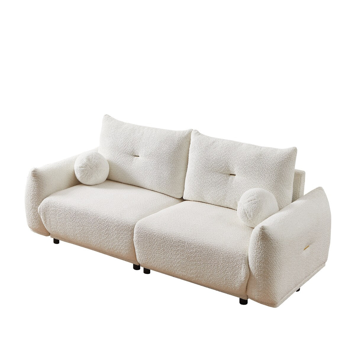 Lamb's Wool 2-seater Cushion Sofa Loveseats with 2 Cushions and 2 Ball Pillows, Beige