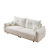 Lamb's Wool 2-seater Cushion Sofa Loveseats with 2 Cushions and 2 Ball Pillows, Beige