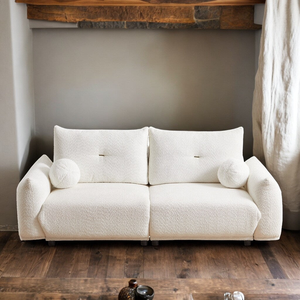 Lamb's Wool 2-seater Cushion Sofa Loveseats with 2 Cushions and 2 Ball Pillows, Beige