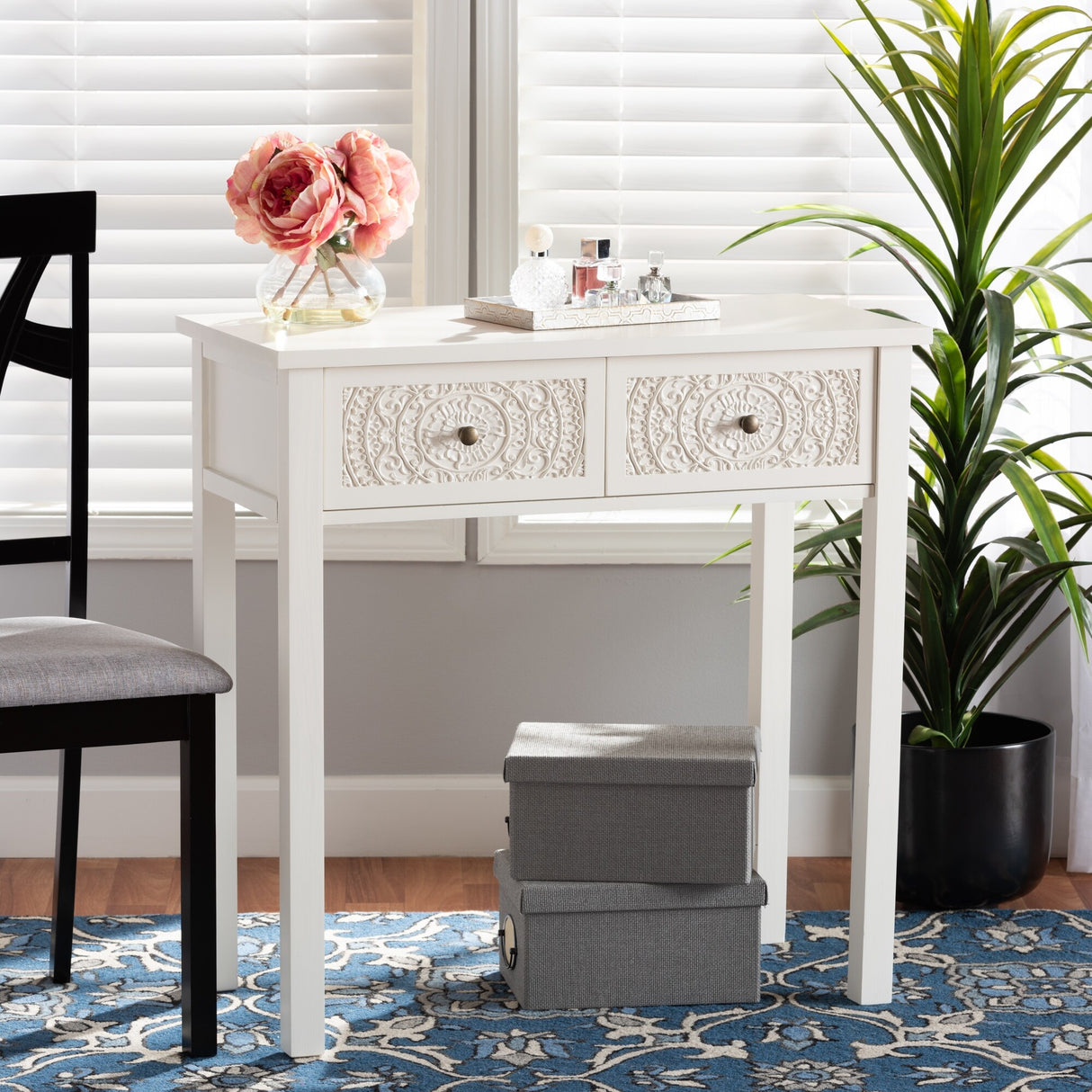 Lambert Classic and Traditional White Console Table with 2 Drawers