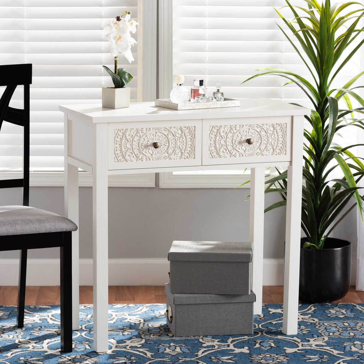 Lambert Classic and Traditional White Console Table with 2 Drawers