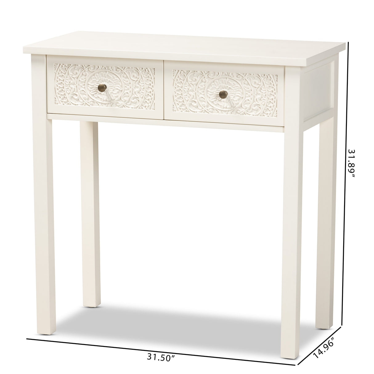 Lambert Classic and Traditional White Console Table with 2 Drawers