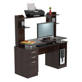 Laminate 2-Pedestal Computer Office Desk with Hutch, Brown