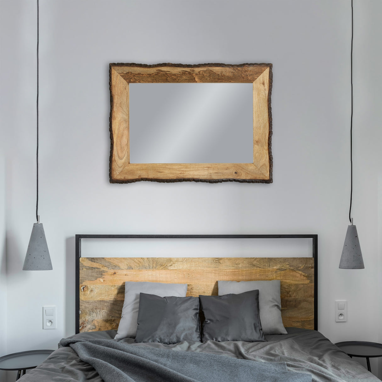 Lamont River of Goods Rectangular Brown and Tan Wood and Glass Wall Mirror - 39" x 1.25" x 28"