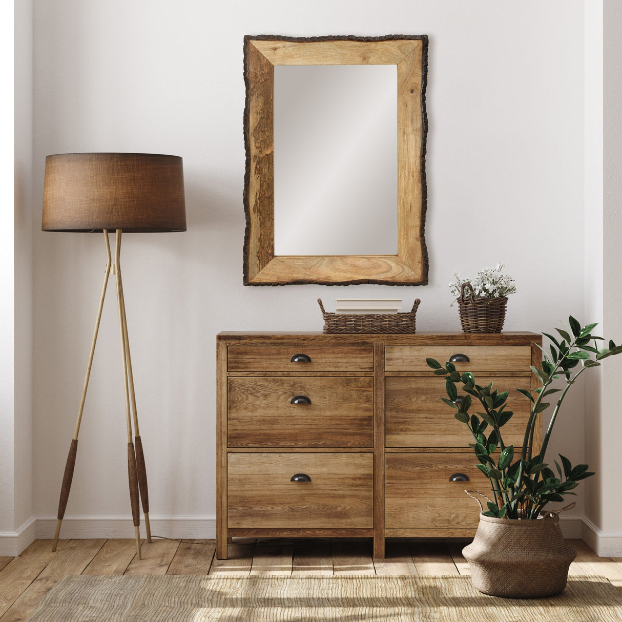 Lamont River of Goods Rectangular Brown and Tan Wood and Glass Wall Mirror - 39" x 1.25" x 28"