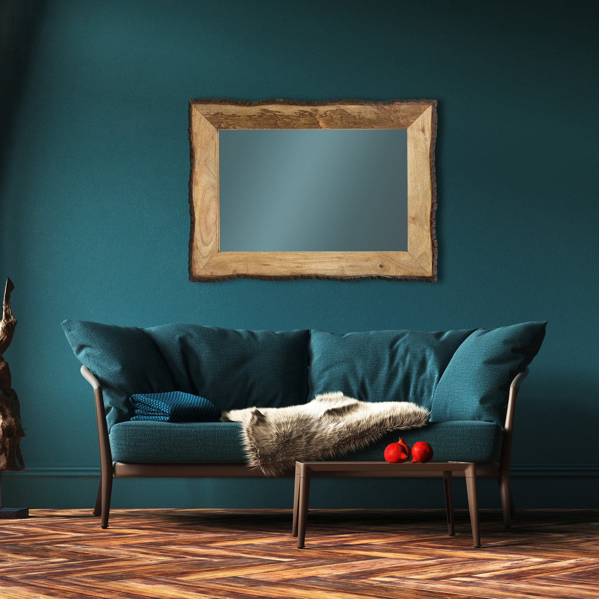 Lamont River of Goods Rectangular Brown and Tan Wood and Glass Wall Mirror - 39" x 1.25" x 28"