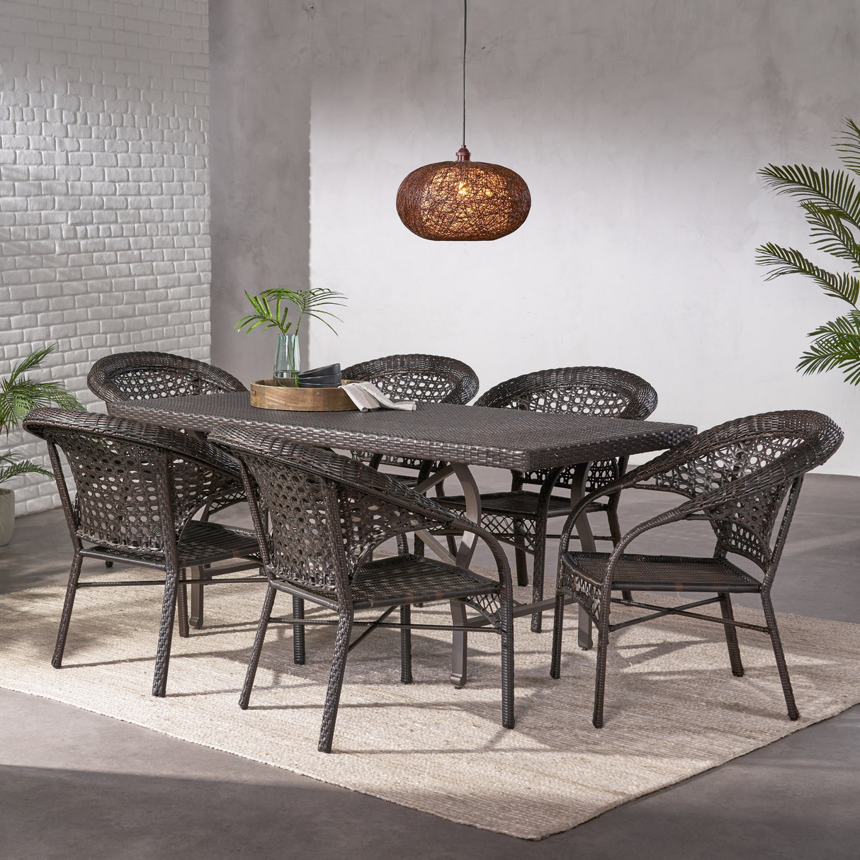 Lanaster Outdoor 7-piece Rectangle Dining Set by Christopher Knight Home
