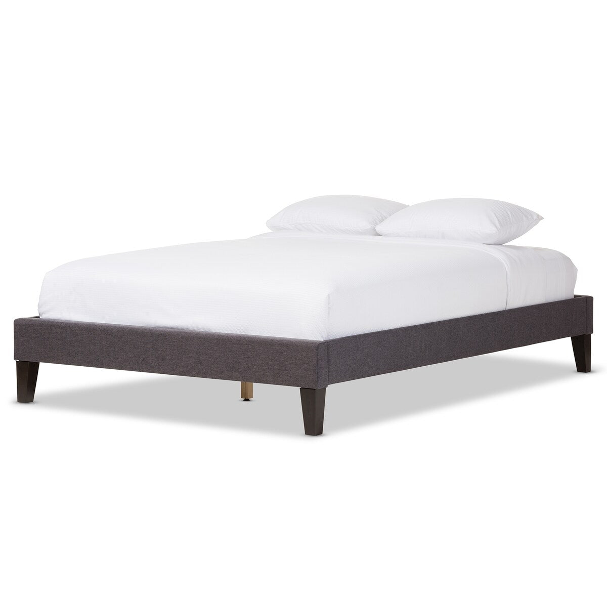 Lancashire Modern and Contemporary Grey Fabric Upholstered Full Size Bed Frame with Tapered Legs
