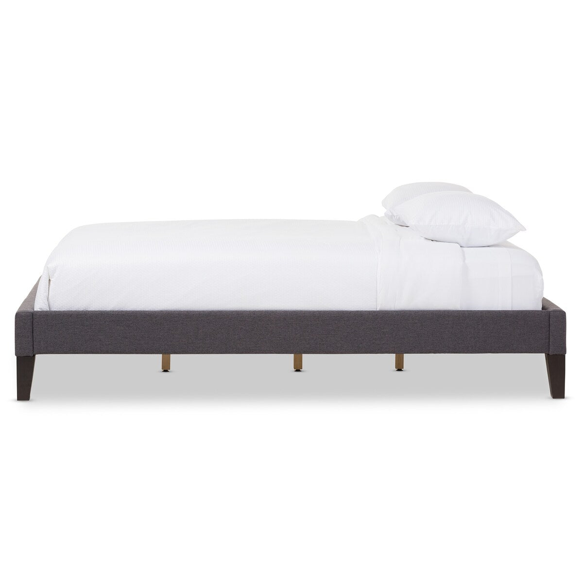 Lancashire Modern and Contemporary Grey Fabric Upholstered Queen Size Bed Frame with Tapered Legs