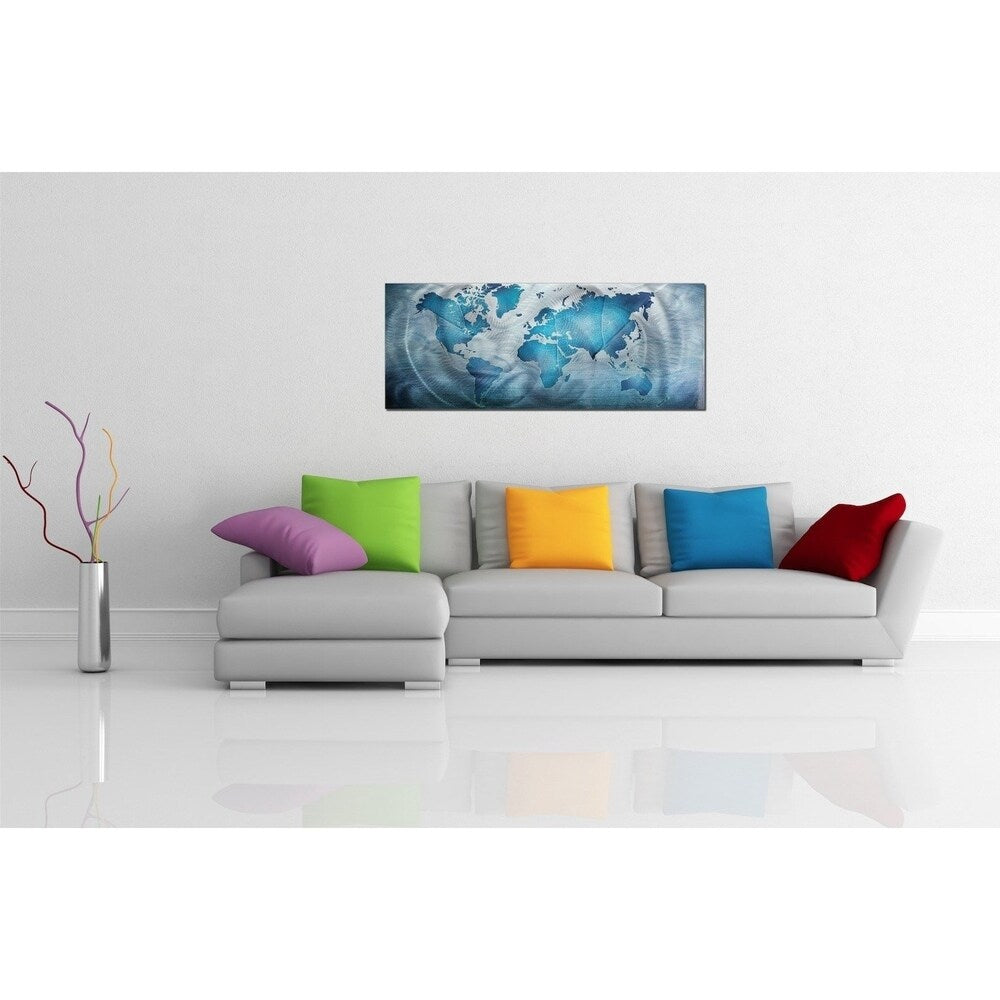 Land & Sea' Modern World Map Metal Wall Art