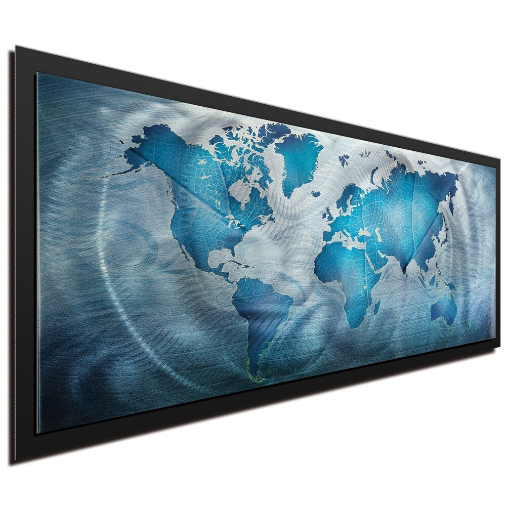 Land & Sea' Modern World Map Metal Wall Art