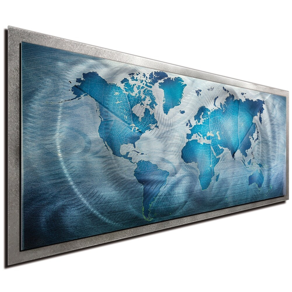 Land & Sea' Modern World Map Metal Wall Art