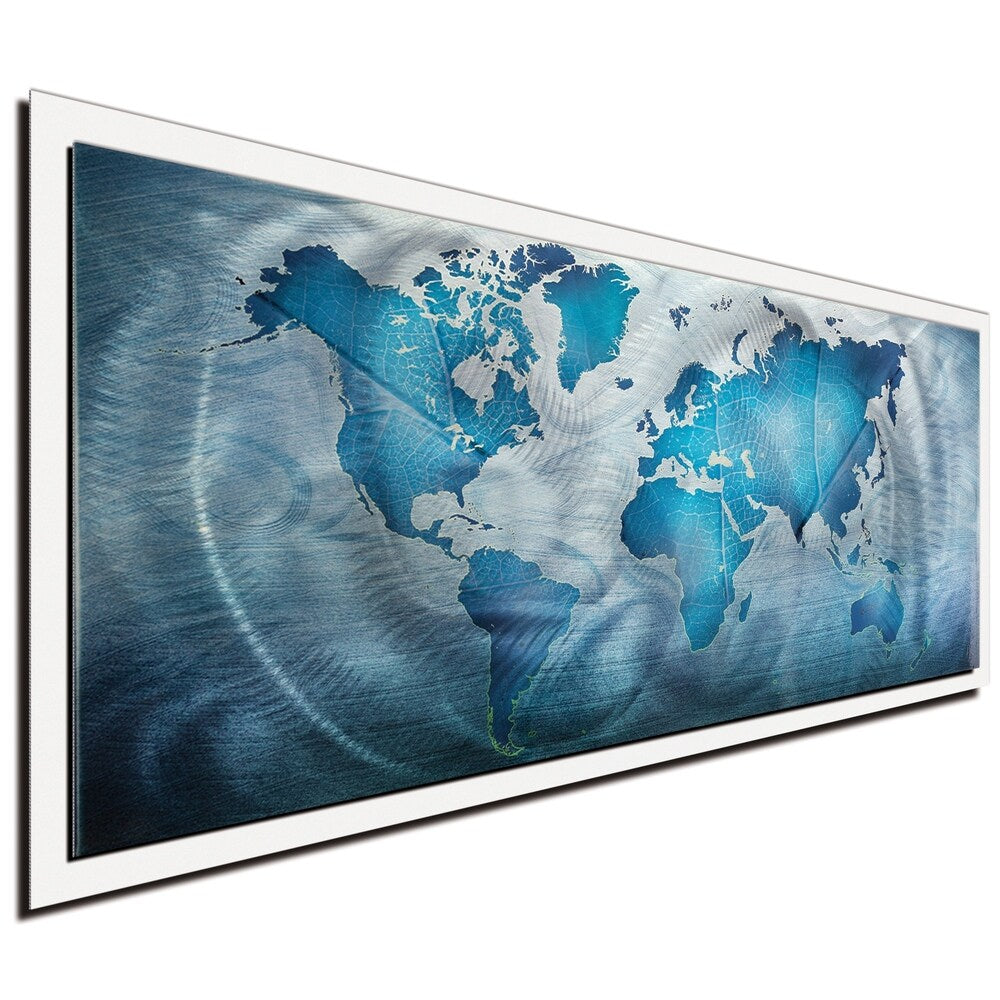 Land & Sea' Modern World Map Metal Wall Art