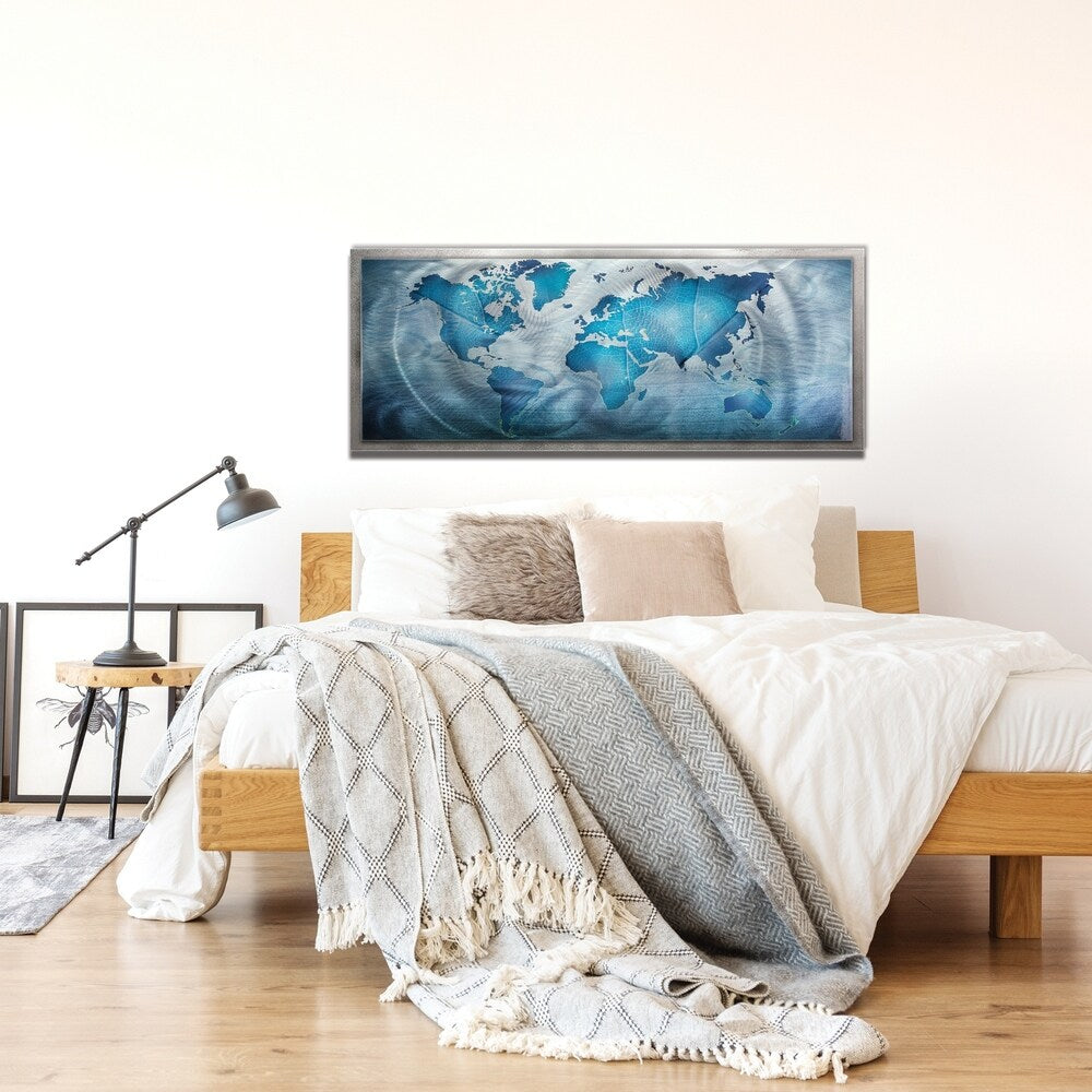 Land & Sea' Modern World Map Metal Wall Art