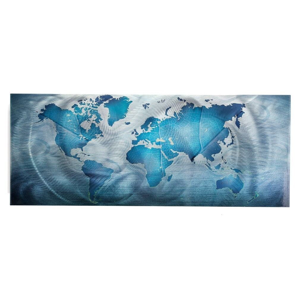 Land & Sea' Modern World Map Metal Wall Art
