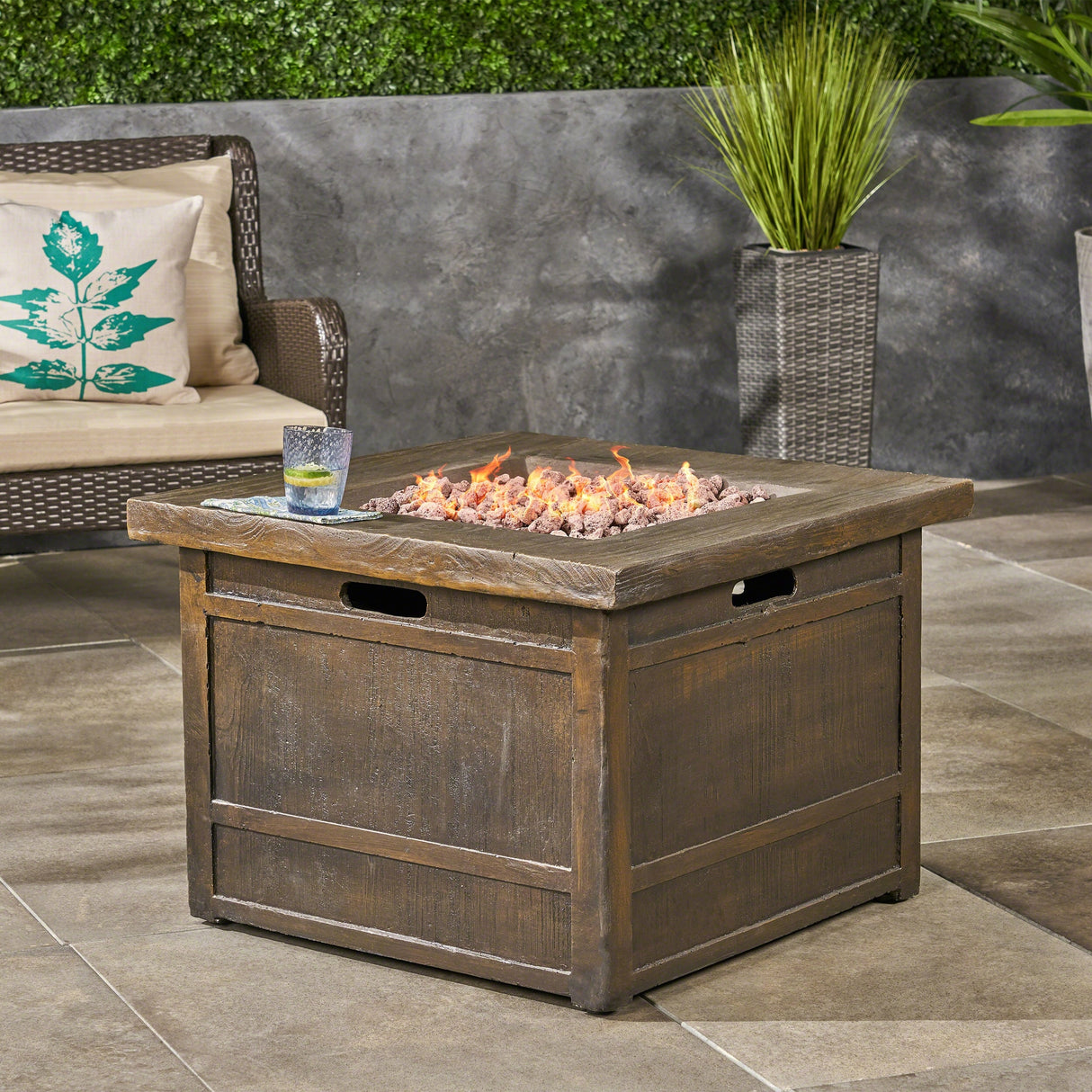 Landman Outdoor 40,000 BTU Fire Pit by 32" Gas-Burning Lightweight Concrete by Christopher Knight Home