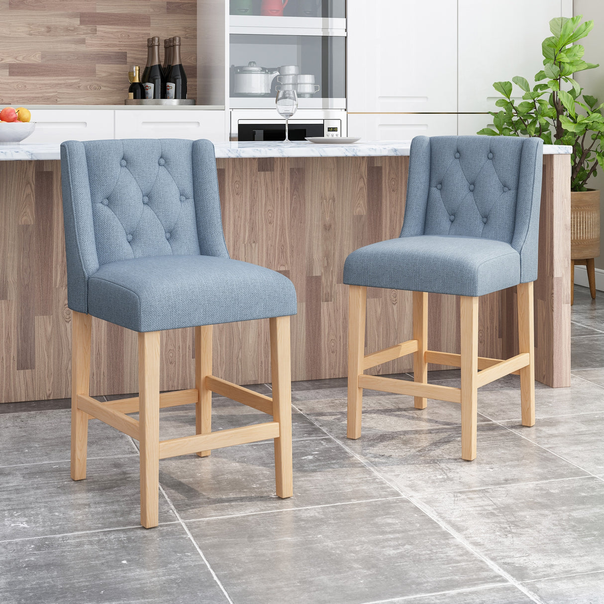 Landria Button-tufted Wingback Counter Stools (Set of 2) by Christopher Knight Home