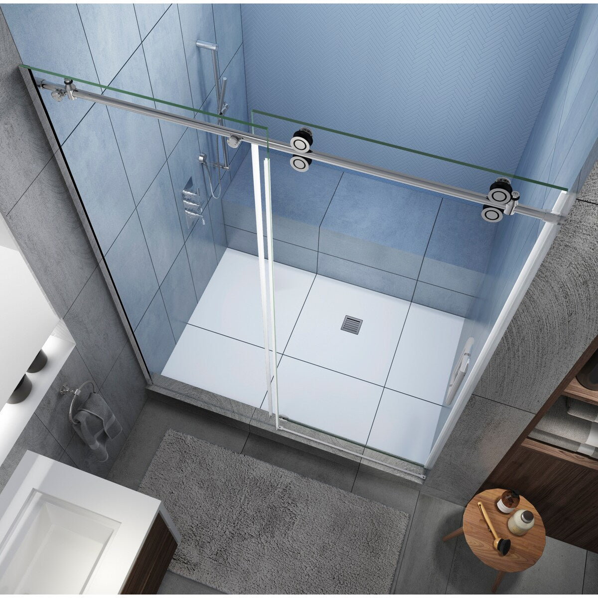 Langham XL 68 - 72 in. x 80 in. Frameless Sliding Shower Door with StarCast Clear Glass in Polished Chrome, Right Hand