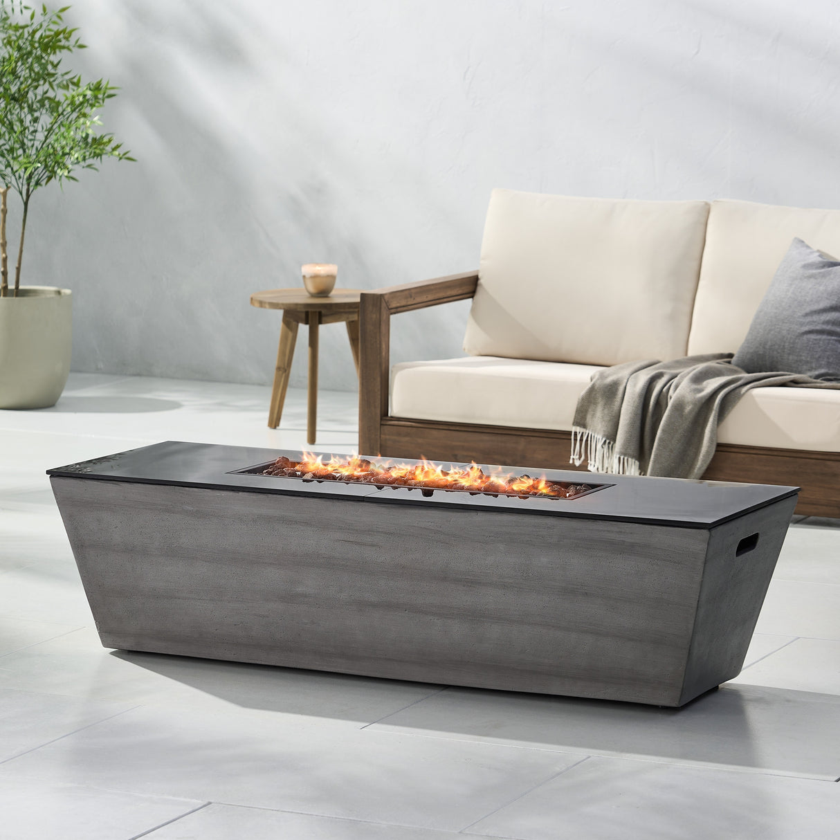 Langton Outdoor 50,000 BTU Lightweight Concrete and Ceramic Rectangular Fire Pit (No Tank Holder) by Christopher Knight Home
