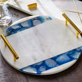 Lanna Blue Agate & Marble 14-inch Round Accent Tray - 14" x 14" x 2.1"