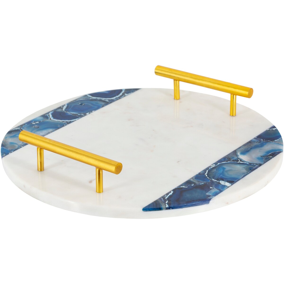 Lanna Blue Agate & Marble 14-inch Round Accent Tray - 14" x 14" x 2.1"