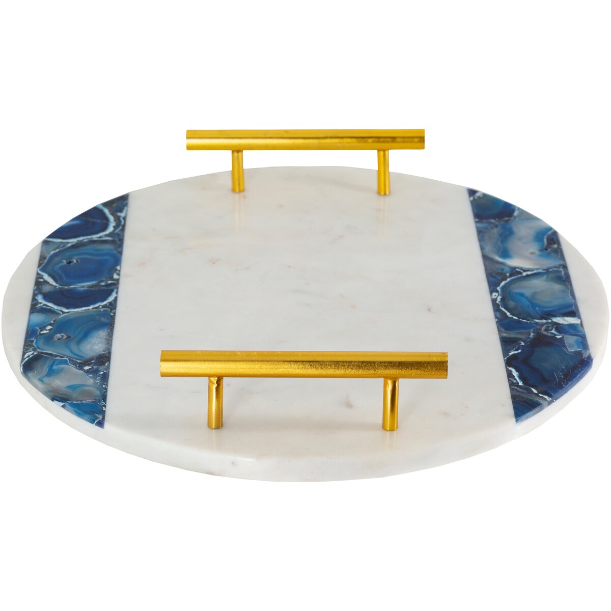 Lanna Blue Agate & Marble 14-inch Round Accent Tray - 14" x 14" x 2.1"