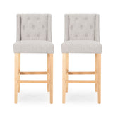 Lansglen Button Tufted Fabric Wingback Bar Stool (Set of 2) by Christopher Knight Home