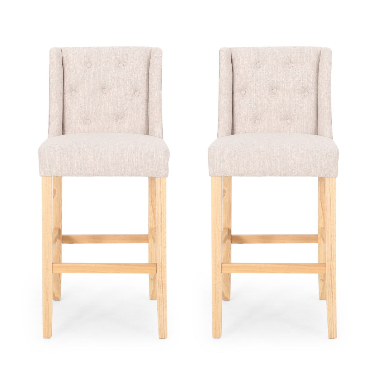 Lansglen Button Tufted Fabric Wingback Bar Stool (Set of 2) by Christopher Knight Home
