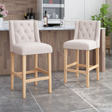 Lansglen Button Tufted Fabric Wingback Bar Stool (Set of 2) by Christopher Knight Home