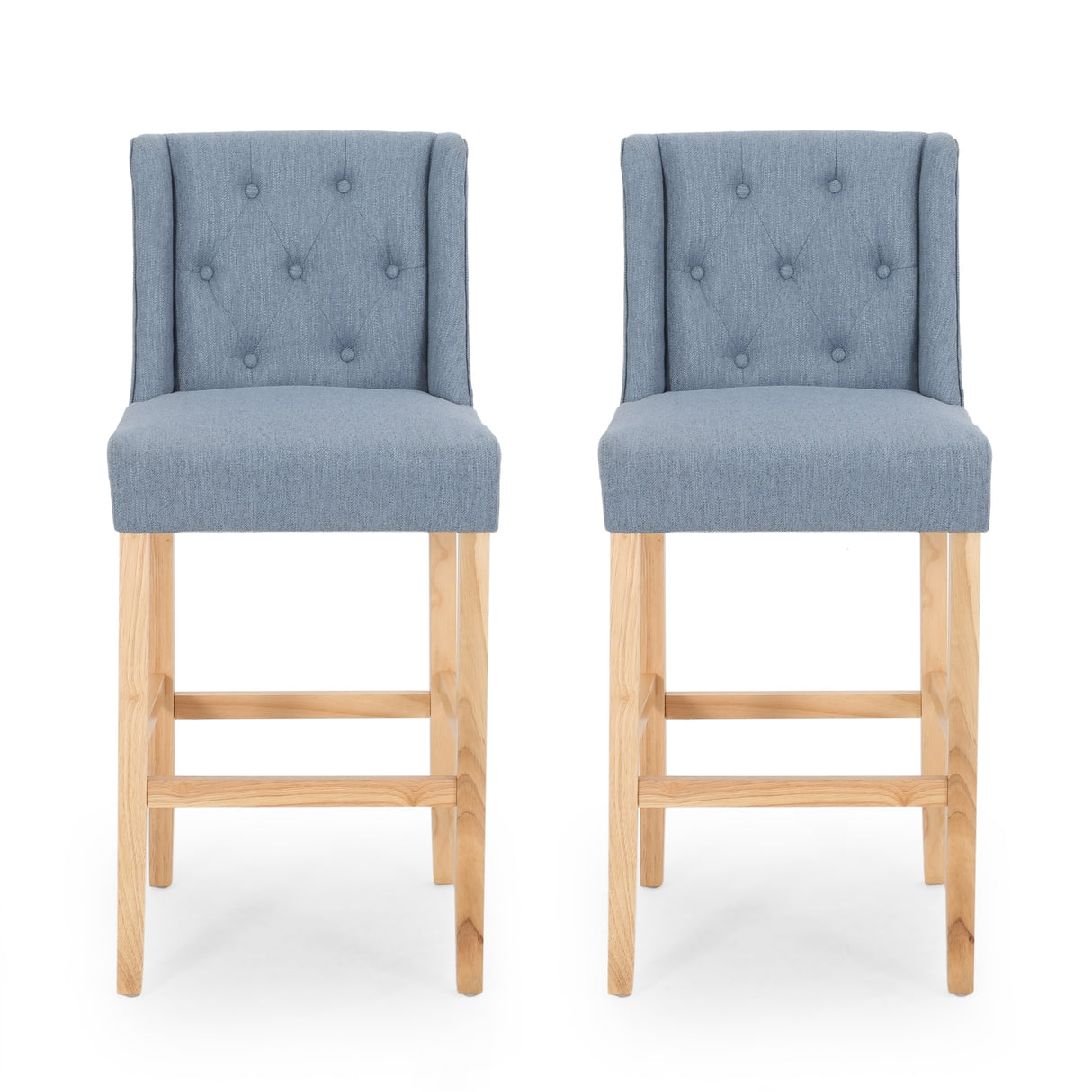 Lansglen Button Tufted Fabric Wingback Bar Stool (Set of 2) by Christopher Knight Home