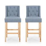 Lansglen Button Tufted Fabric Wingback Bar Stool (Set of 2) by Christopher Knight Home