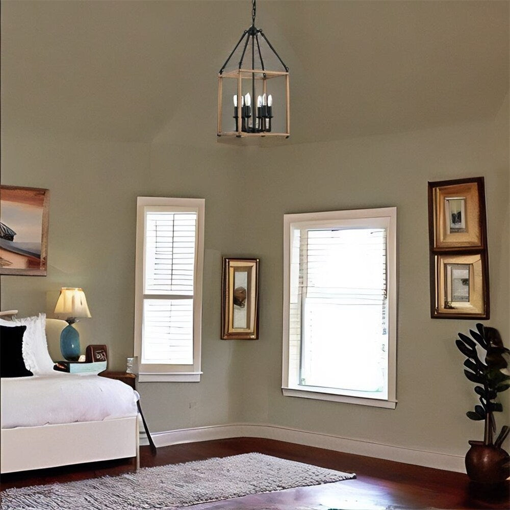 Lantern Style Elegant Geometric Wood Chandelier