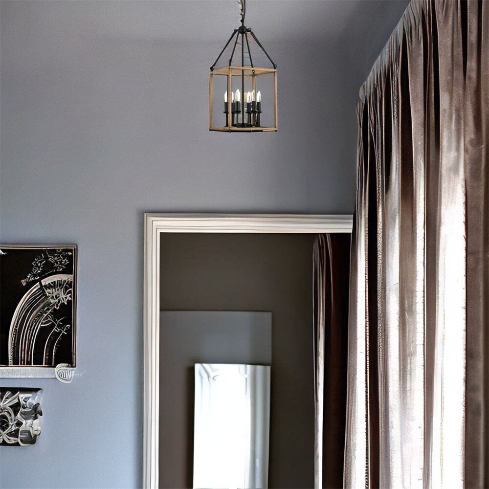 Lantern Style Elegant Geometric Wood Chandelier