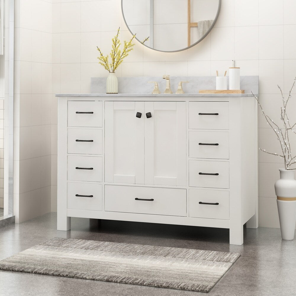 Laranne Contemporary 48" Wood Single Sink Bathroom Vanity with Carrera Marble Top by Christopher Knight Home