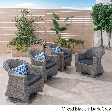 Larchmont Outdoor Wicker Swivel Chairs with Cushions (Set of 4) by Christopher Knight Home