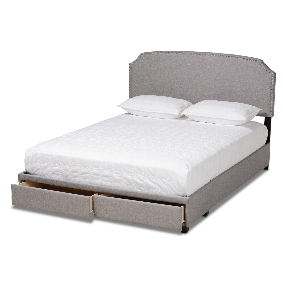 Larese Light Grey Fabric Upholstered 2-Drawer Queen Size Platform Storage Bed