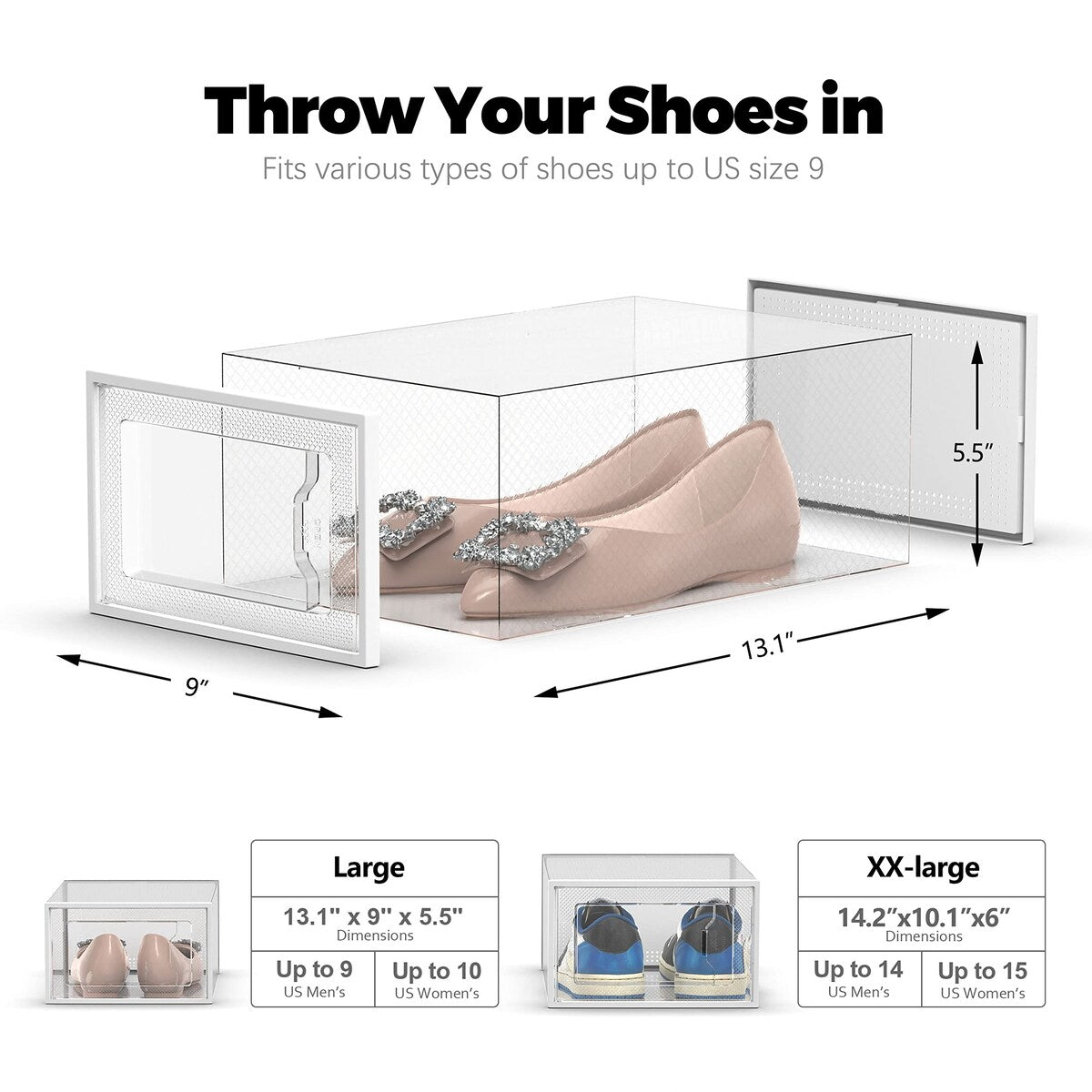 Large 12 Pack Shoe Storage Box,Clear Plastic Stackable Shoe Organizer,Space Saving Foldable Shoe Rack Sneaker Container
